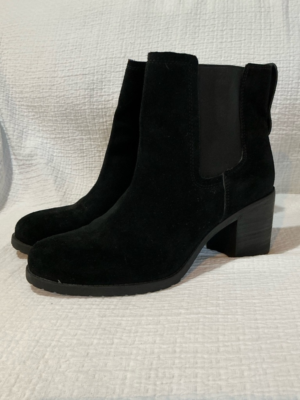 🤎 Sam Edelman Hanley Black Suede Pull On Boots 3 Inch Block Heel - Size 11